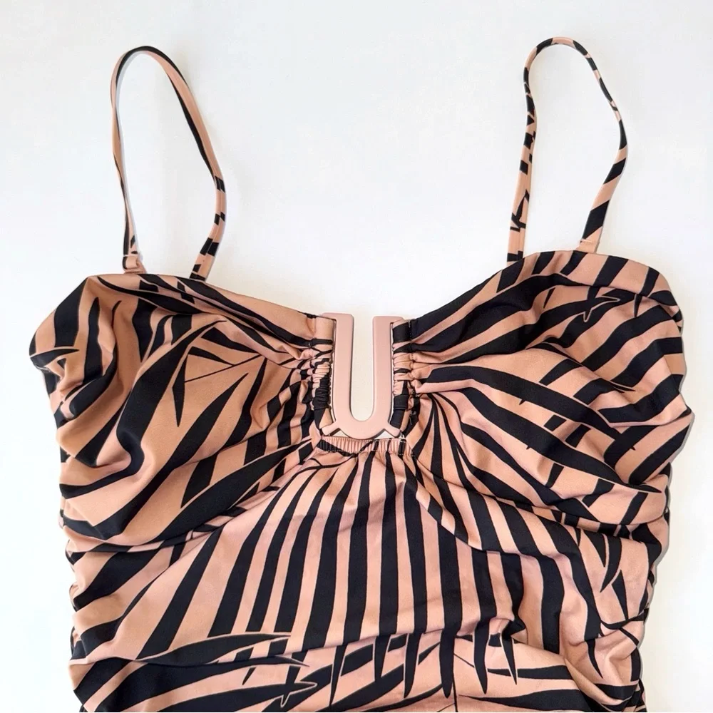 ZIMMERMANN BLUSH TAN BLACK SCULPT LINK RUCHED ZEBRA PRINT BANDEAU SWIMSUIT - Picture 3 of 10